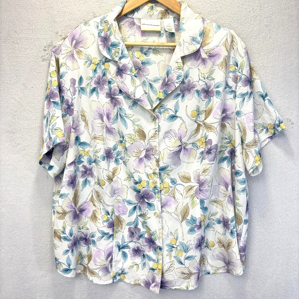 Alfred Dunner Lightweight Floral Button-Up Shirt Womens 22W Breathable Top‎